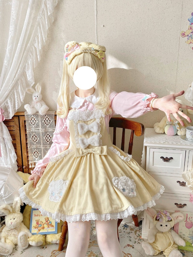 Sweet Lolita JSK | Cute Bear Applique Embroidery Dress with Plush Shoulder Straps BY1161
