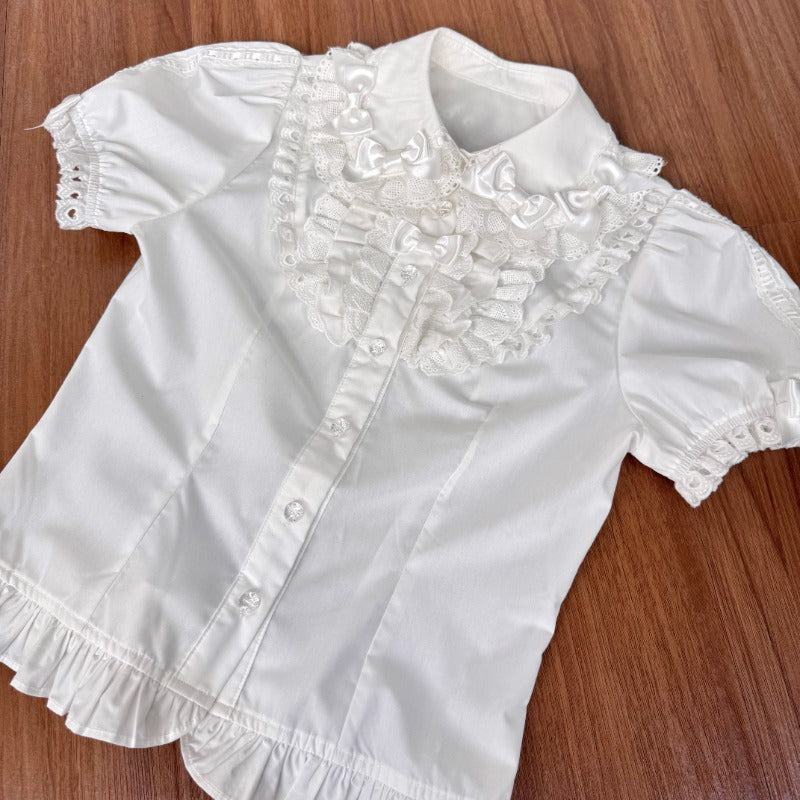 Bow Lace Peter Pan Collar Versatile  100% Cotton Blouse BY1202