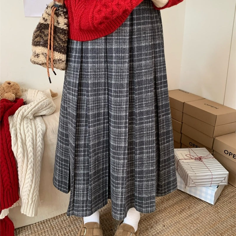 Vintage Plaid Pleated Wool-look Skirt BY1021