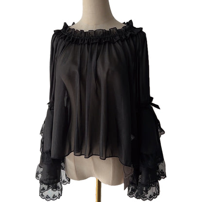 Chiffon Hime Sleeve Lolita Blouse Versatile Undershirt by0909
