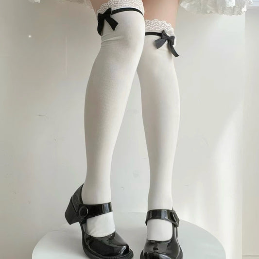 Kawaii Lace Bow Mid Length Cotton Socks BY9182