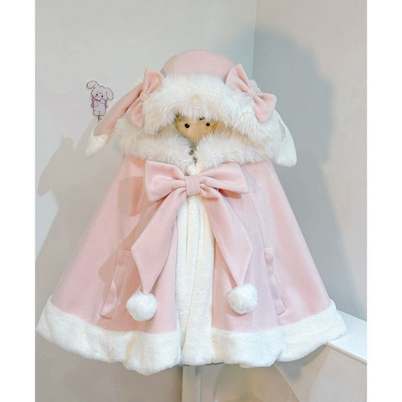 Fluffy Rabbit Cape Soft Fleece Hooded Cloak BY9281
