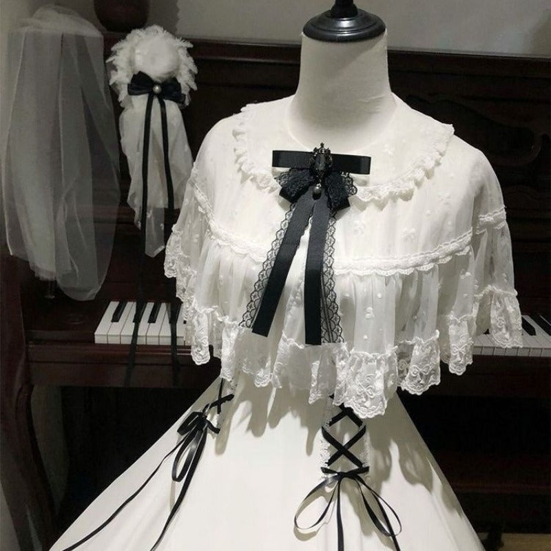 White Waist Cinched Lolita Sweet Daily Tulle Maxi Dress BY9293