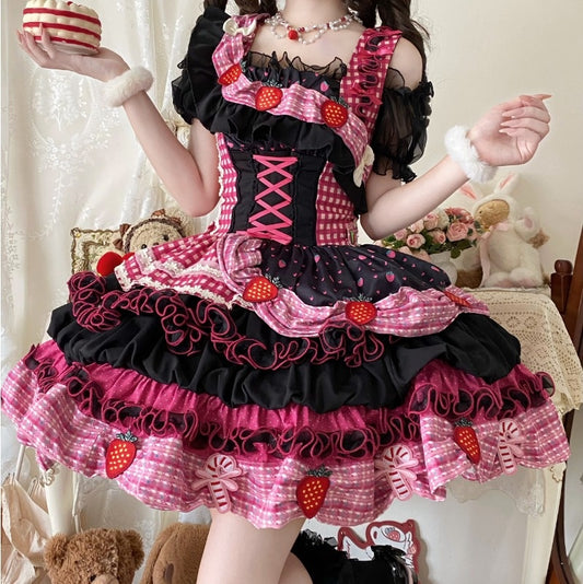 Red Strawberry Barbie Shredded Print JSK Dress BY1093