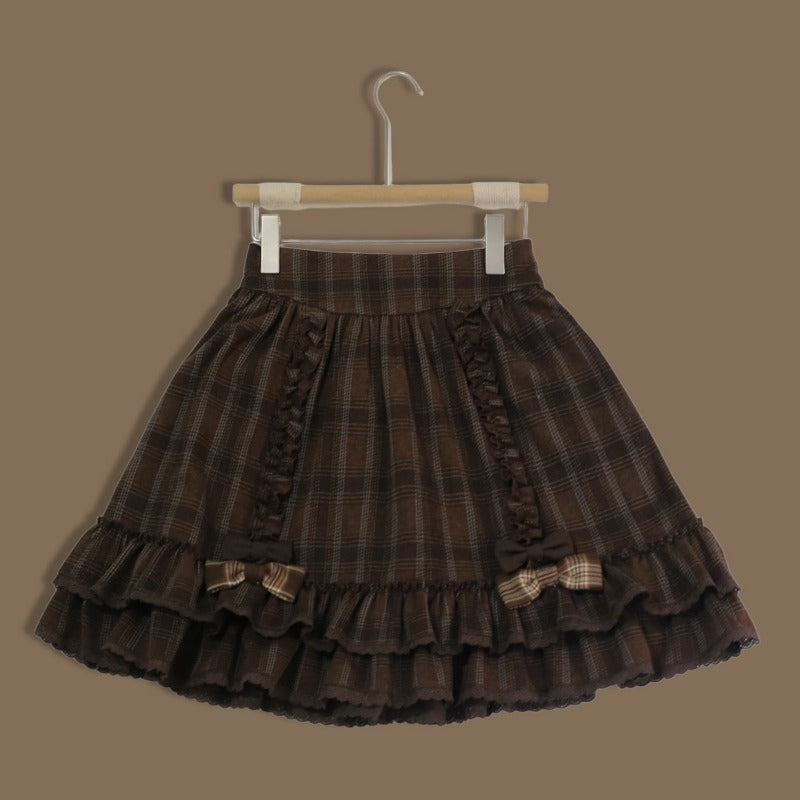 Vintage Chocolate Sweet Dream Lolita Winter  Plaid Dress Set BY1012