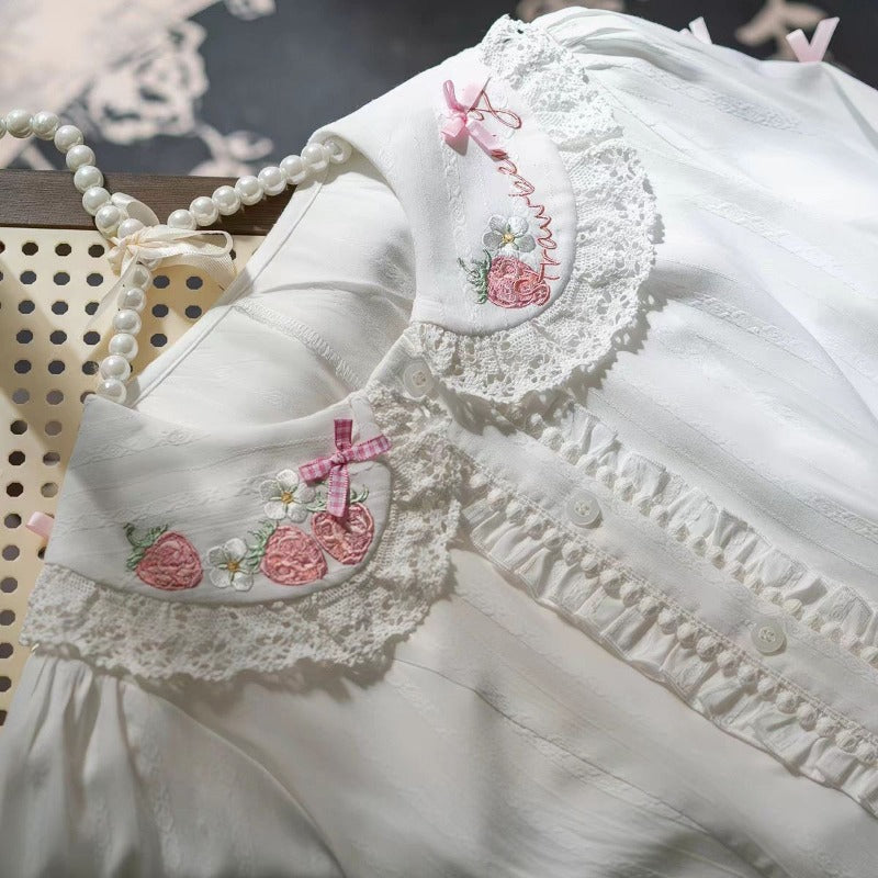 Cute Bow Strawberry Embroidery Blouse BY1131