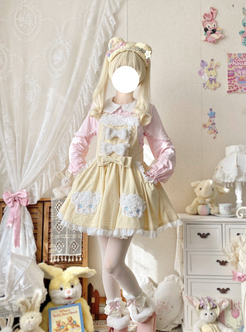 Sweet Lolita JSK | Cute Bear Applique Embroidery Dress with Plush Shoulder Straps BY1161