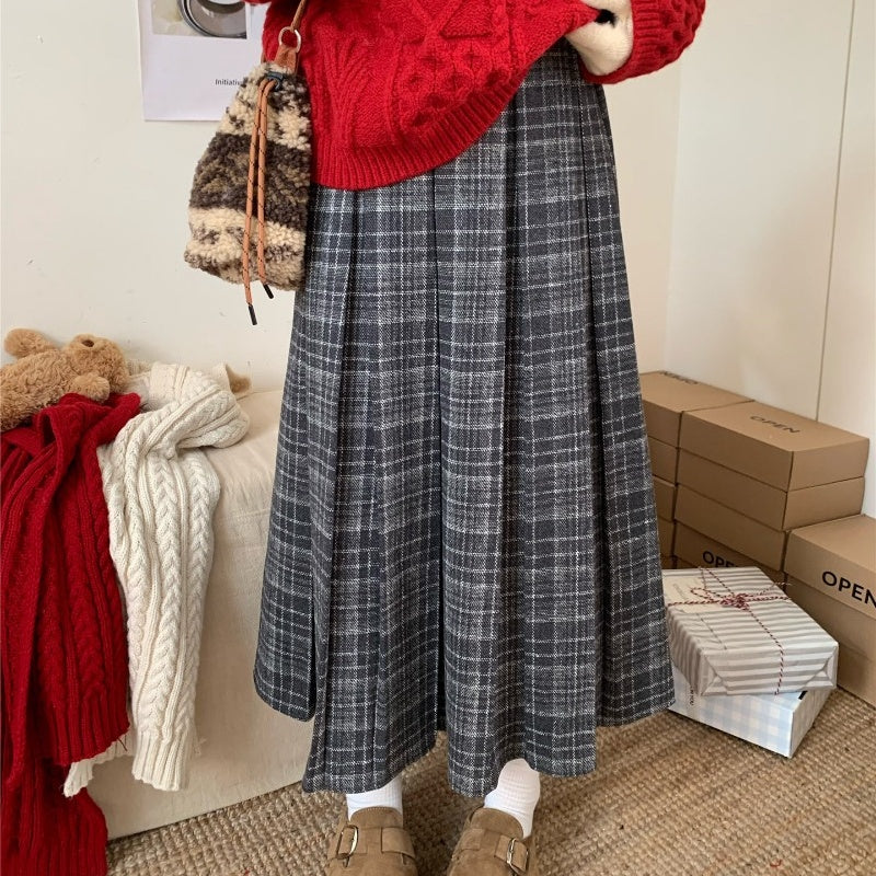Vintage Plaid Pleated Wool-look Skirt BY1021