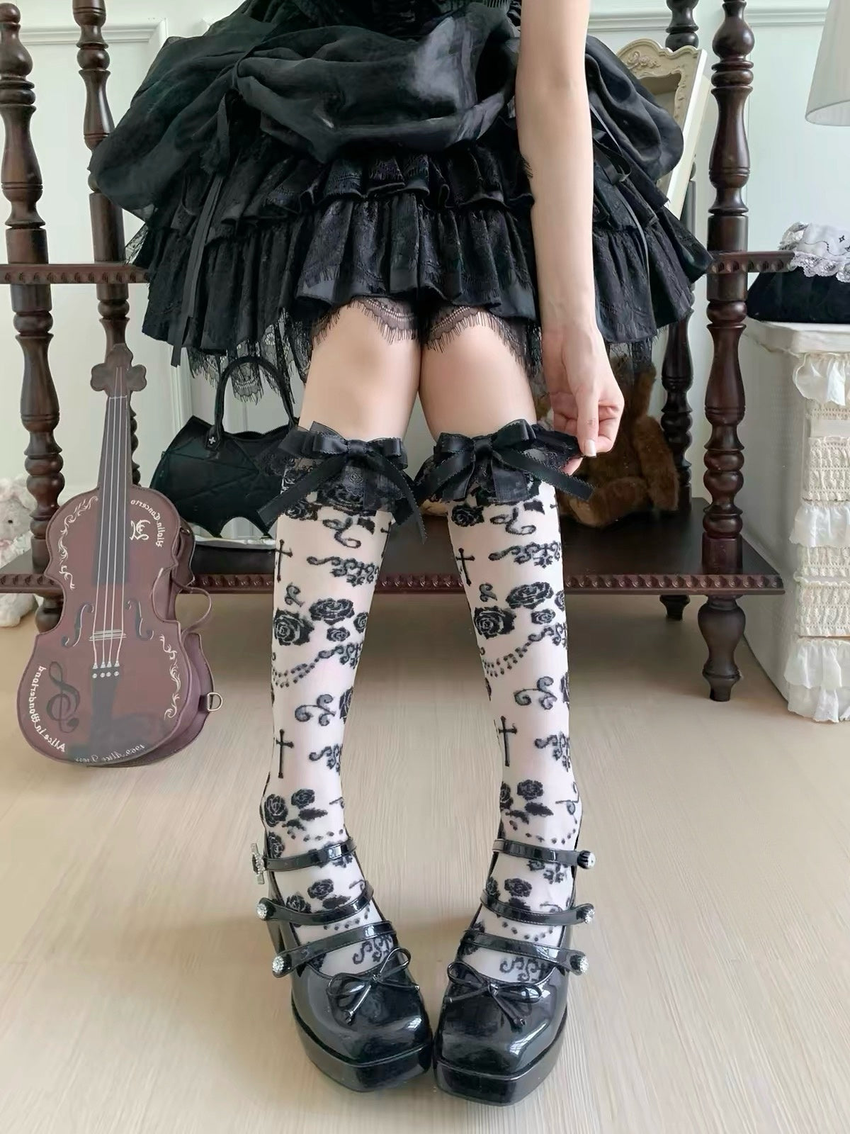 Twisted Rose Lolita Mid-Calf Kawaii Lolita Socks BY1122