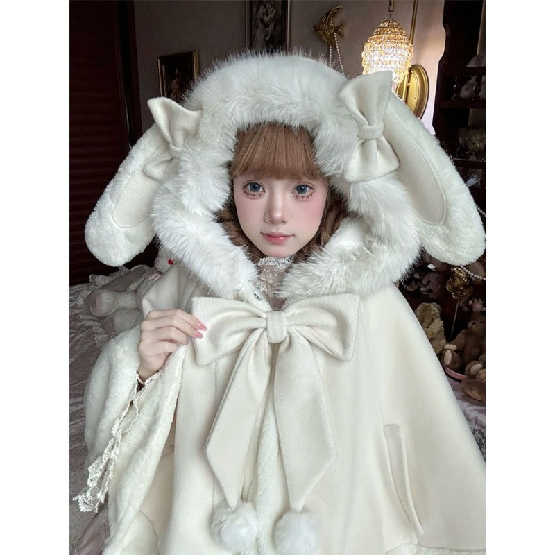 Fluffy Rabbit Cape Soft Fleece Hooded Cloak BY9281