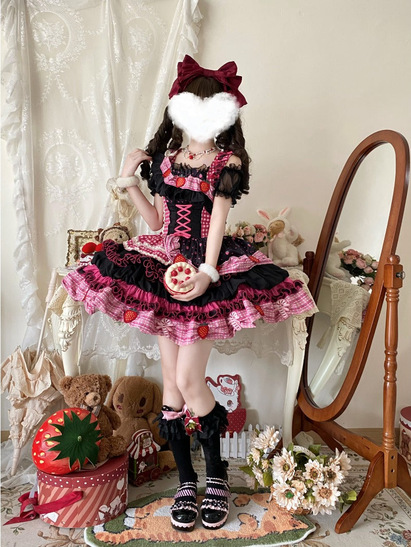 Red Strawberry Barbie Shredded Print JSK Dress BY1093