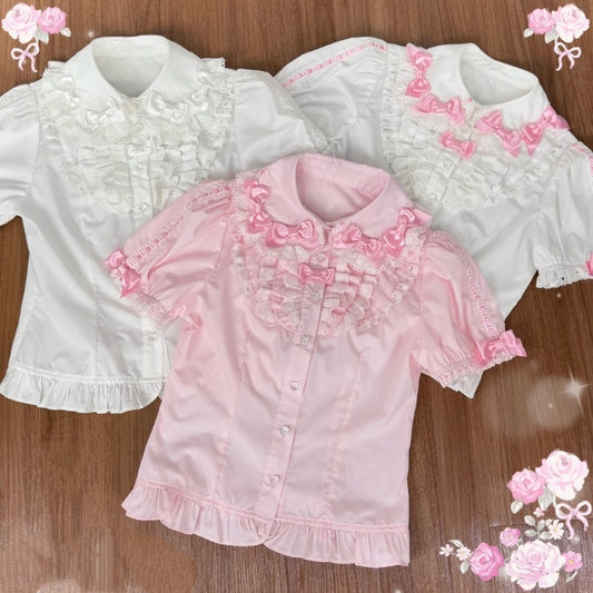 Bow Lace Peter Pan Collar Versatile  100% Cotton Blouse BY1202