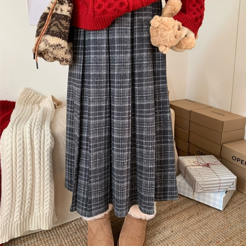 Vintage Plaid Pleated Wool-look Skirt BY1021