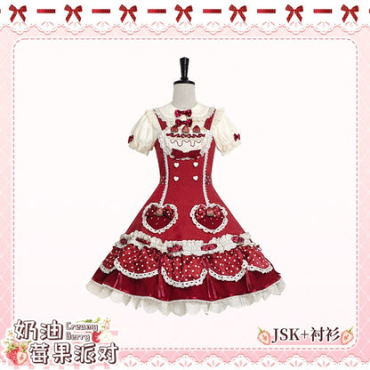 Pre-order  Cream Berry Party Strawberry Polka Dot JSK BY1029