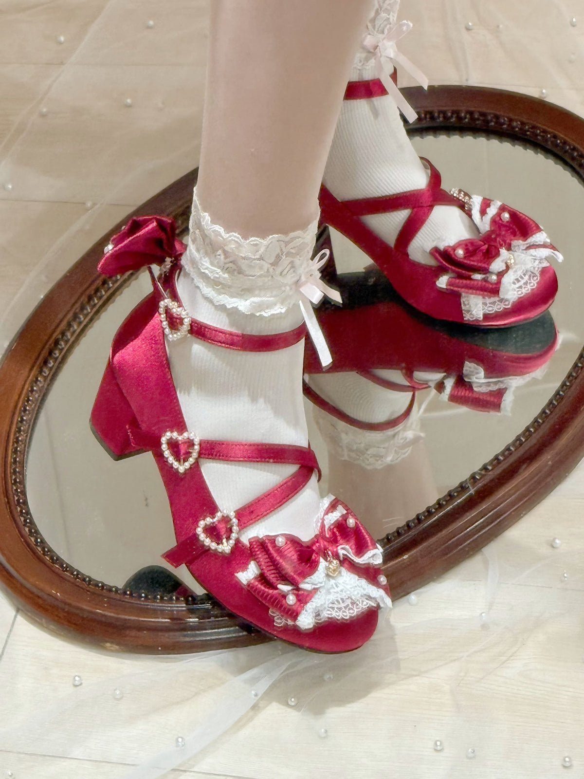 Round Toe Mid Heel Bow Women Shoes by0910