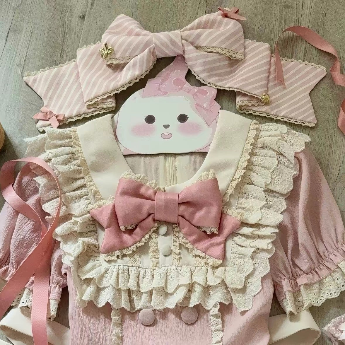 Pink/Blue/Black Striped Bow Cake Tier Sweet Lolita Dress | In Stock BY0002