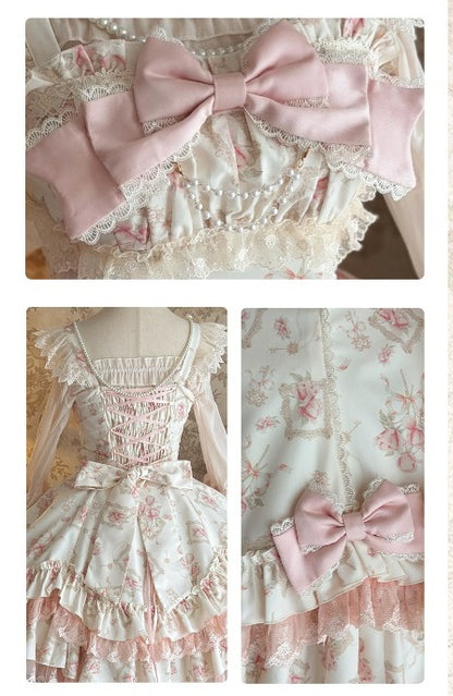 【Morning Mist Rose JSK / OP】 Sweet Gentle Floral Wall Lolita Dress by0998