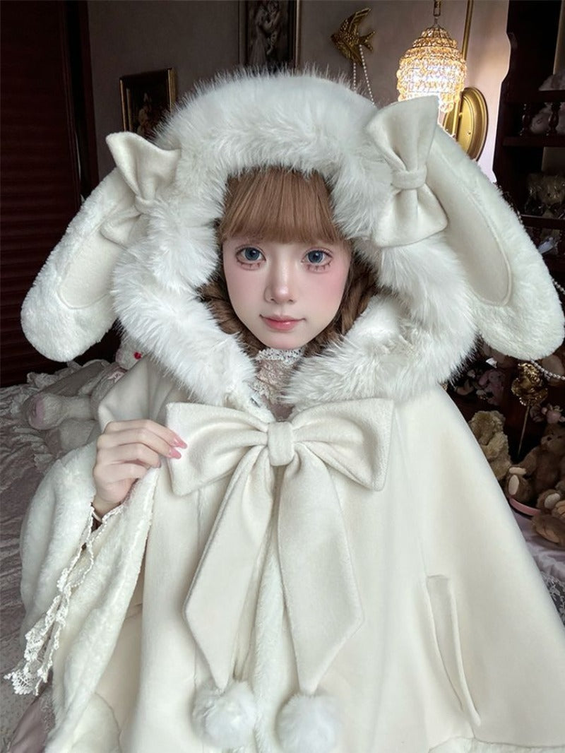 Fluffy Rabbit Cape Soft Fleece Hooded Cloak BY9281