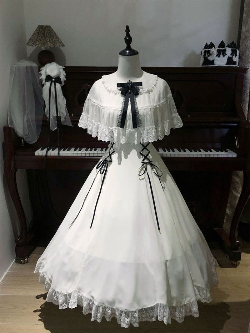 White Waist Cinched Lolita Sweet Daily Tulle Maxi Dress BY9293