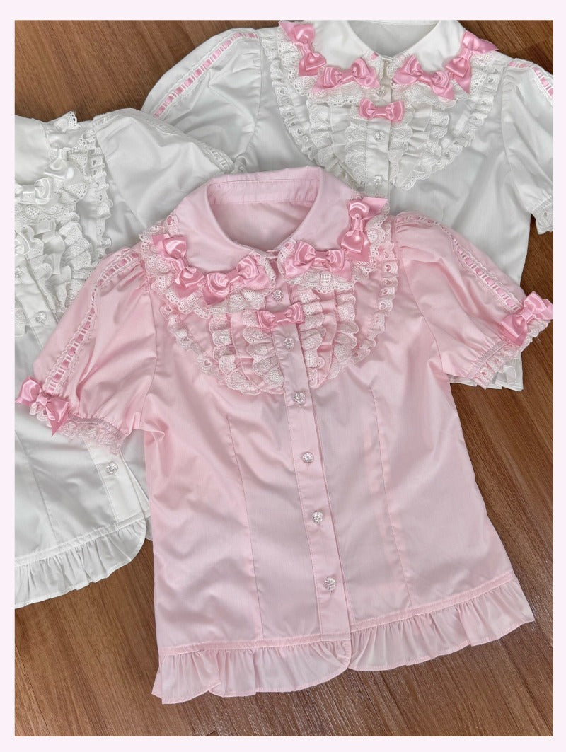 Bow Lace Peter Pan Collar Versatile  100% Cotton Blouse BY1202