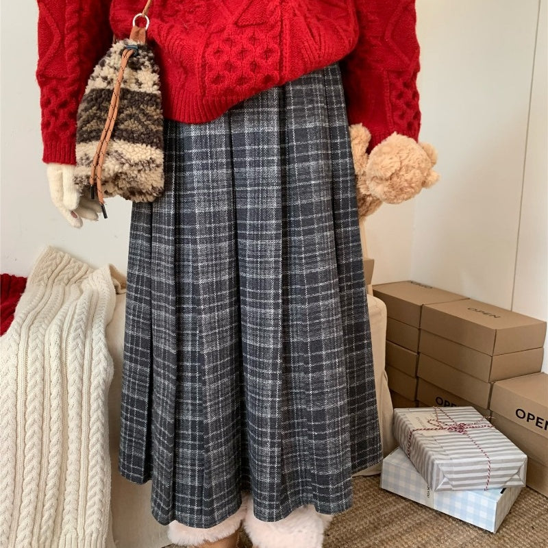 Vintage Plaid Pleated Wool-look Skirt BY1021