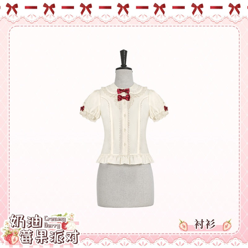 Pre-order  Cream Berry Party Strawberry Polka Dot JSK BY1029
