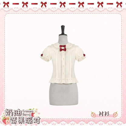Pre-order  Cream Berry Party Strawberry Polka Dot JSK BY1029