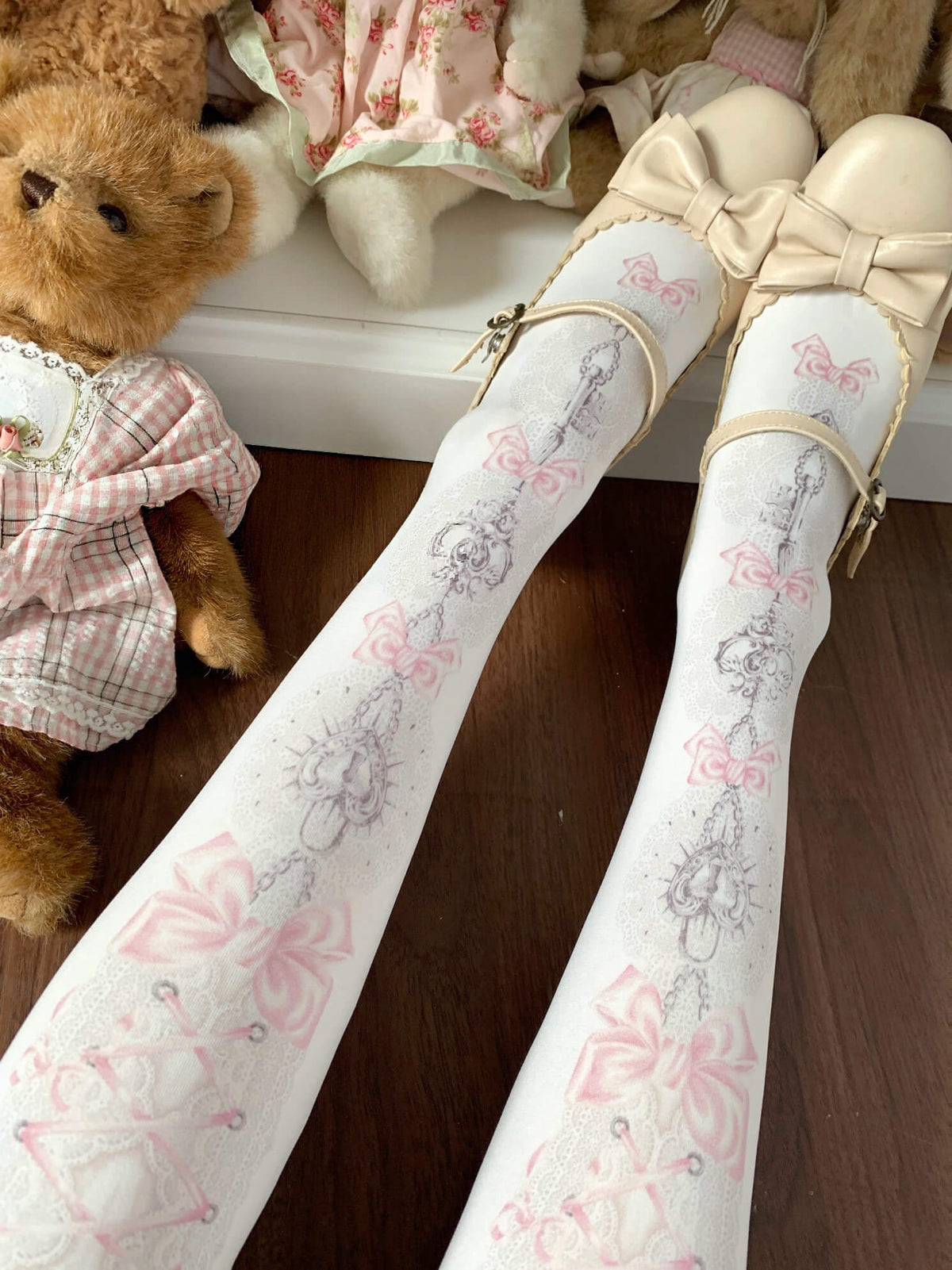 80D Heart Lock Velvet Lolita Printed Tights BY2266