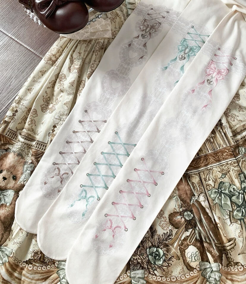 80D Heart Lock Velvet Lolita Printed Tights BY2266