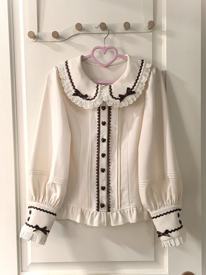 Sweet Cream Cocoa Thickened Doll Collar Lolita Long Sleeve Blouse BY1150