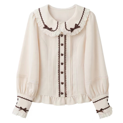 Sweet Cream Cocoa Thickened Doll Collar Lolita Long Sleeve Blouse BY1150