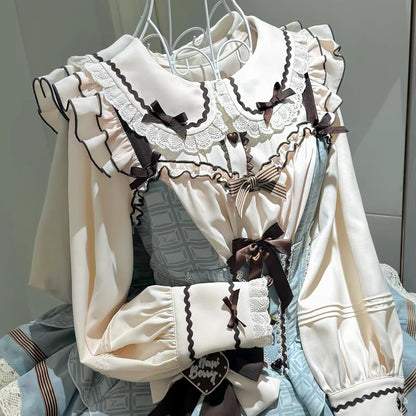 Sweet Cream Cocoa Thickened Doll Collar Lolita Long Sleeve Blouse BY1150