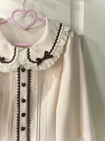 Sweet Cream Cocoa Thickened Doll Collar Lolita Long Sleeve Blouse BY1150