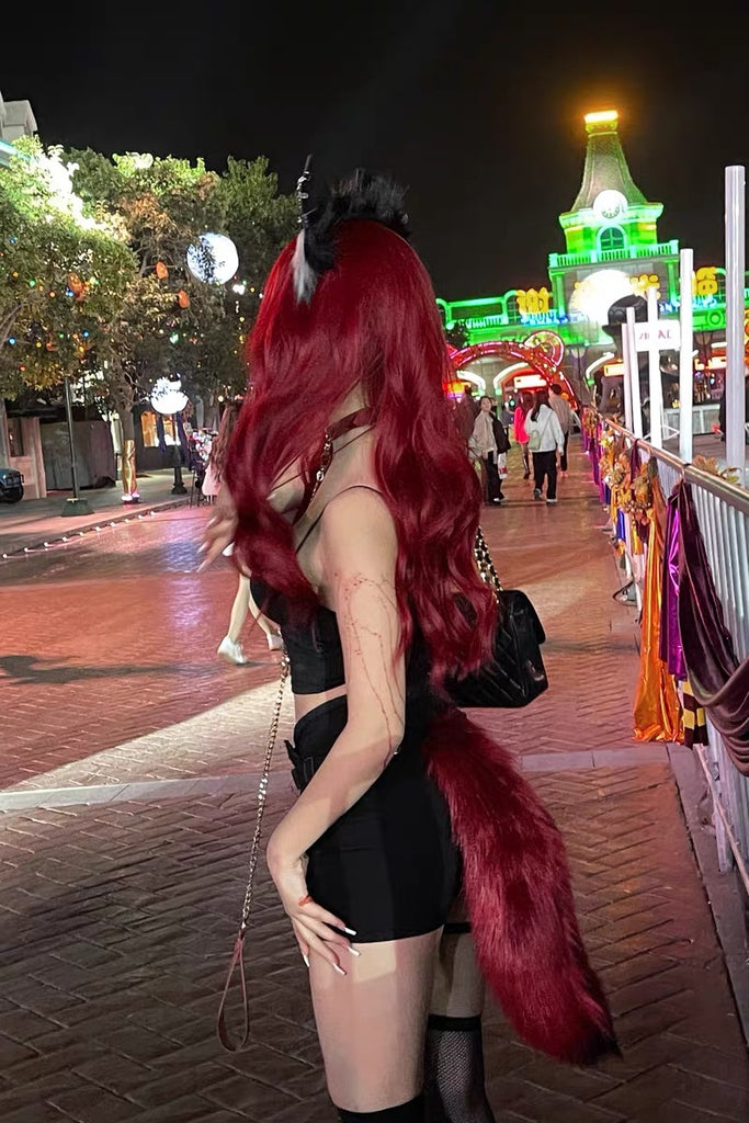 Lolita red long curly full wig BY2550
