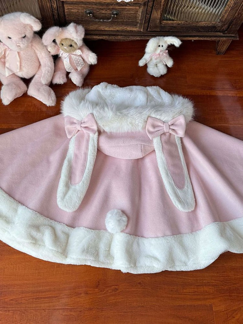 Fluffy Rabbit Cape Soft Fleece Hooded Cloak BY9281