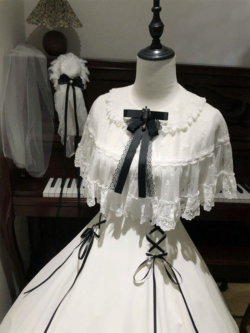 White Waist Cinched Lolita Sweet Daily Tulle Maxi Dress BY9293
