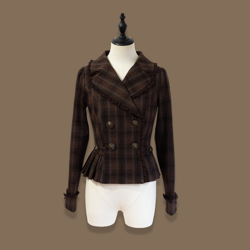 Vintage Chocolate Sweet Dream Lolita Winter  Plaid Dress Set BY1012