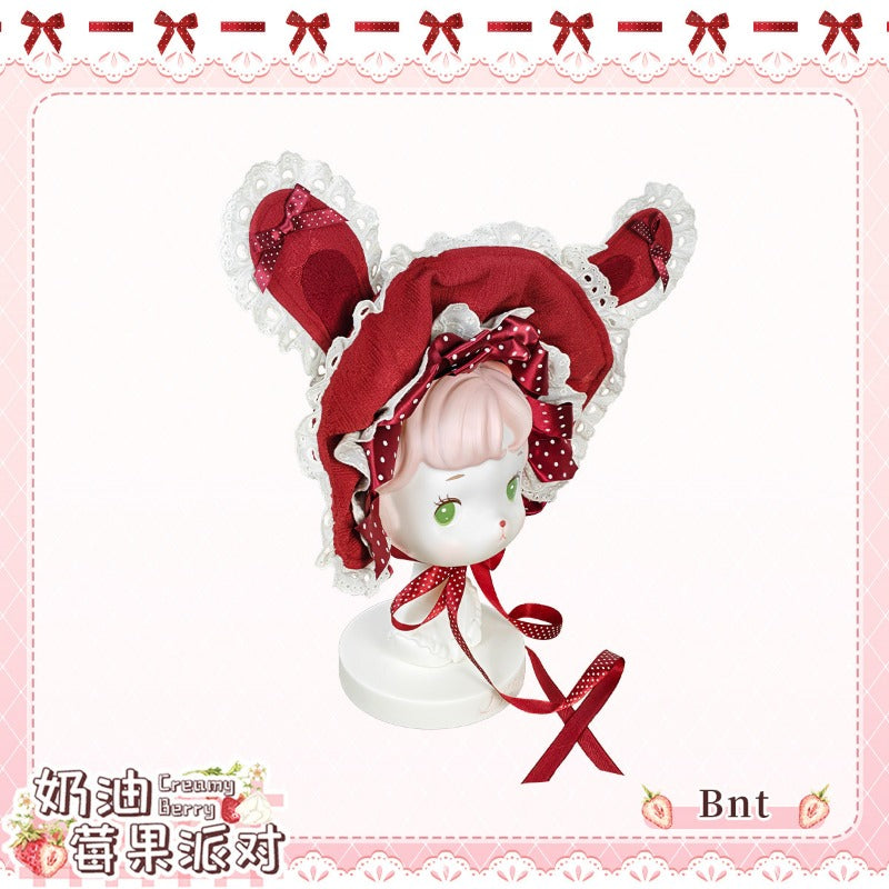 Pre-order  Cream Berry Party Strawberry Polka Dot JSK BY1029
