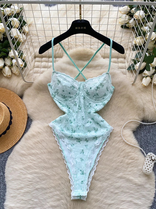 Sweet floral embroidery mesh jumpsuit BY0013