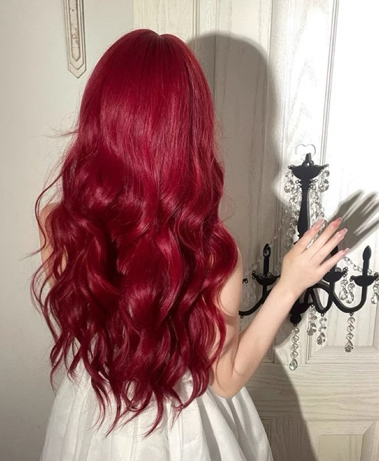 Lolita red long curly full wig BY2550