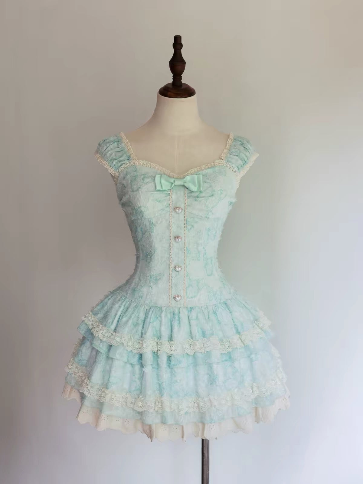 Mint & Pink Sweet Corset Fluffy Lolita Skirt ｜In Stock BY0066