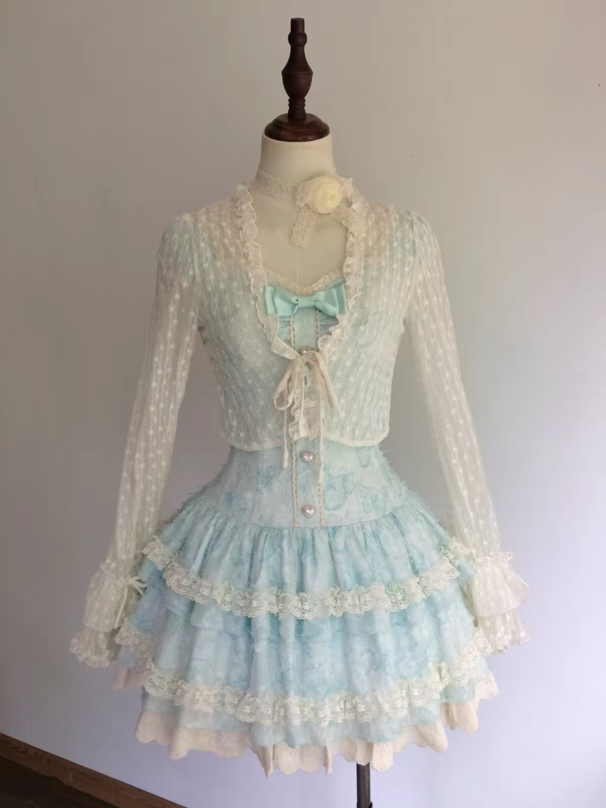 Mint & Pink Sweet Corset Fluffy Lolita Skirt ｜In Stock BY0066