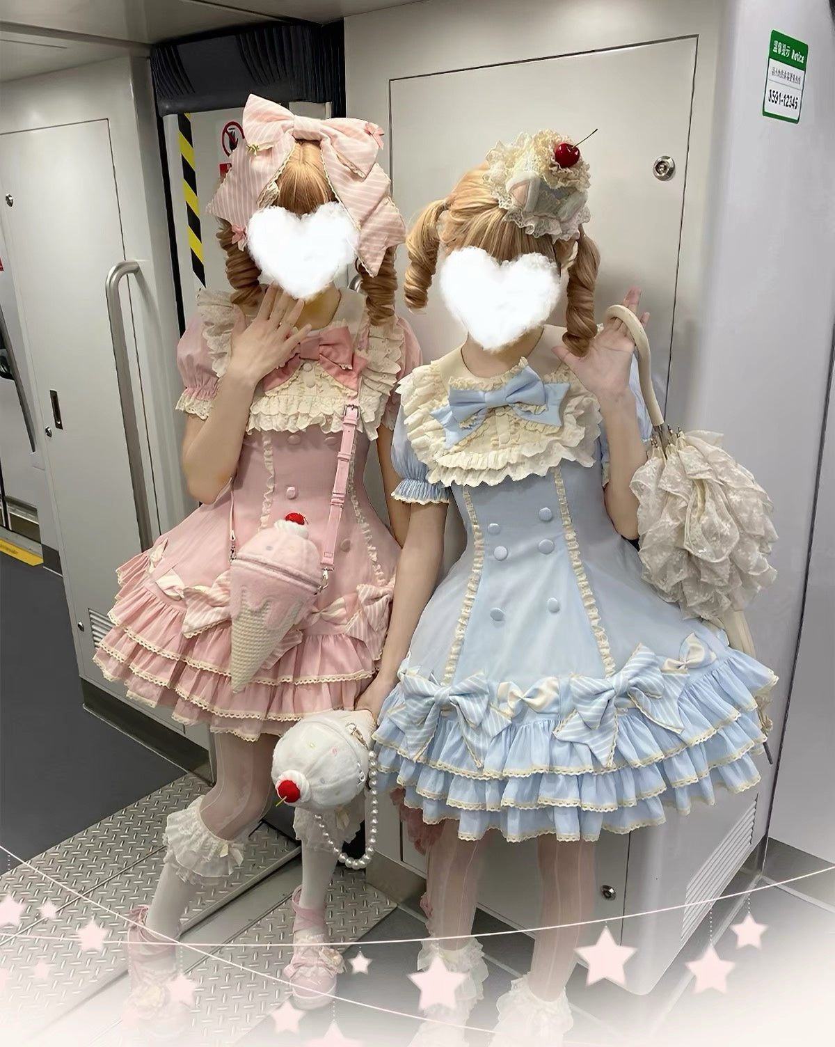 Pink/Blue/Black Striped Bow Cake Tier Sweet Lolita Dress | In Stock BY0002