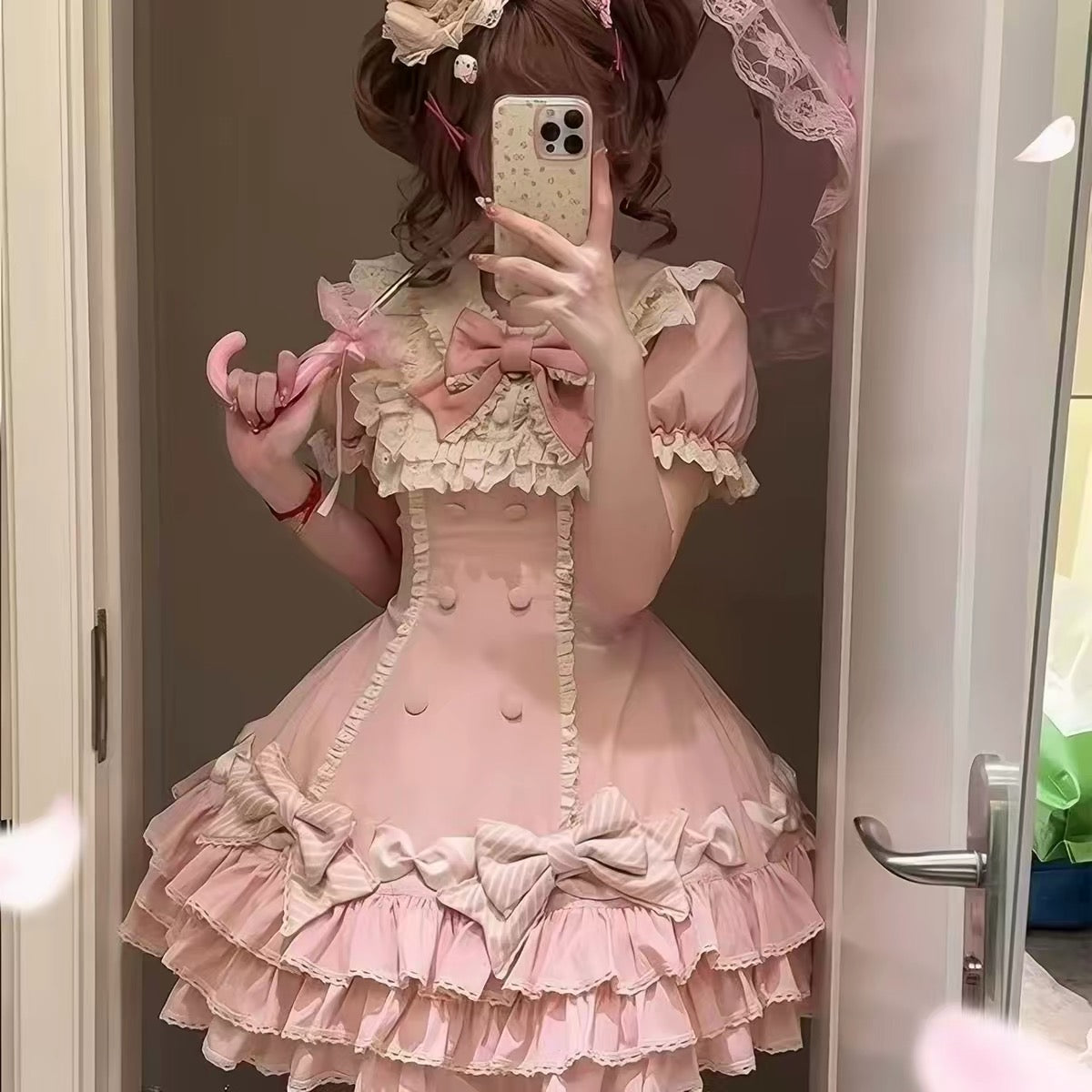 Pink/Blue/Black Striped Bow Cake Tier Sweet Lolita Dress | In Stock BY0002