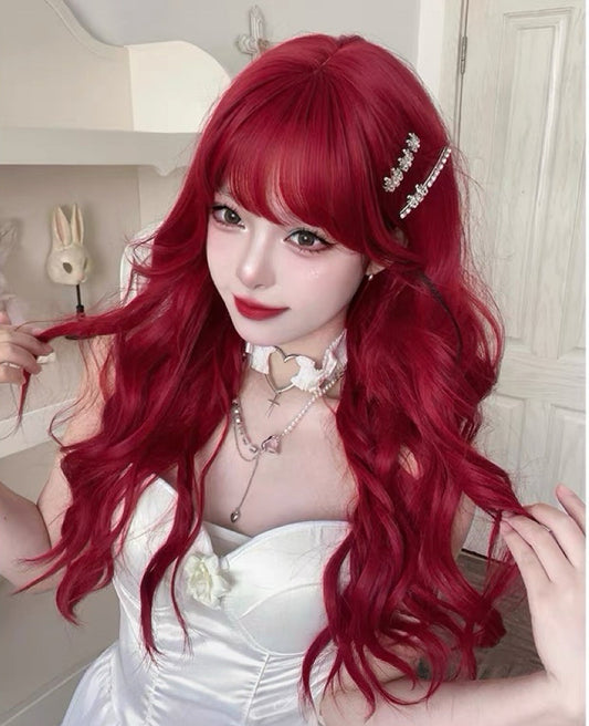 Lolita red long curly full wig BY2550