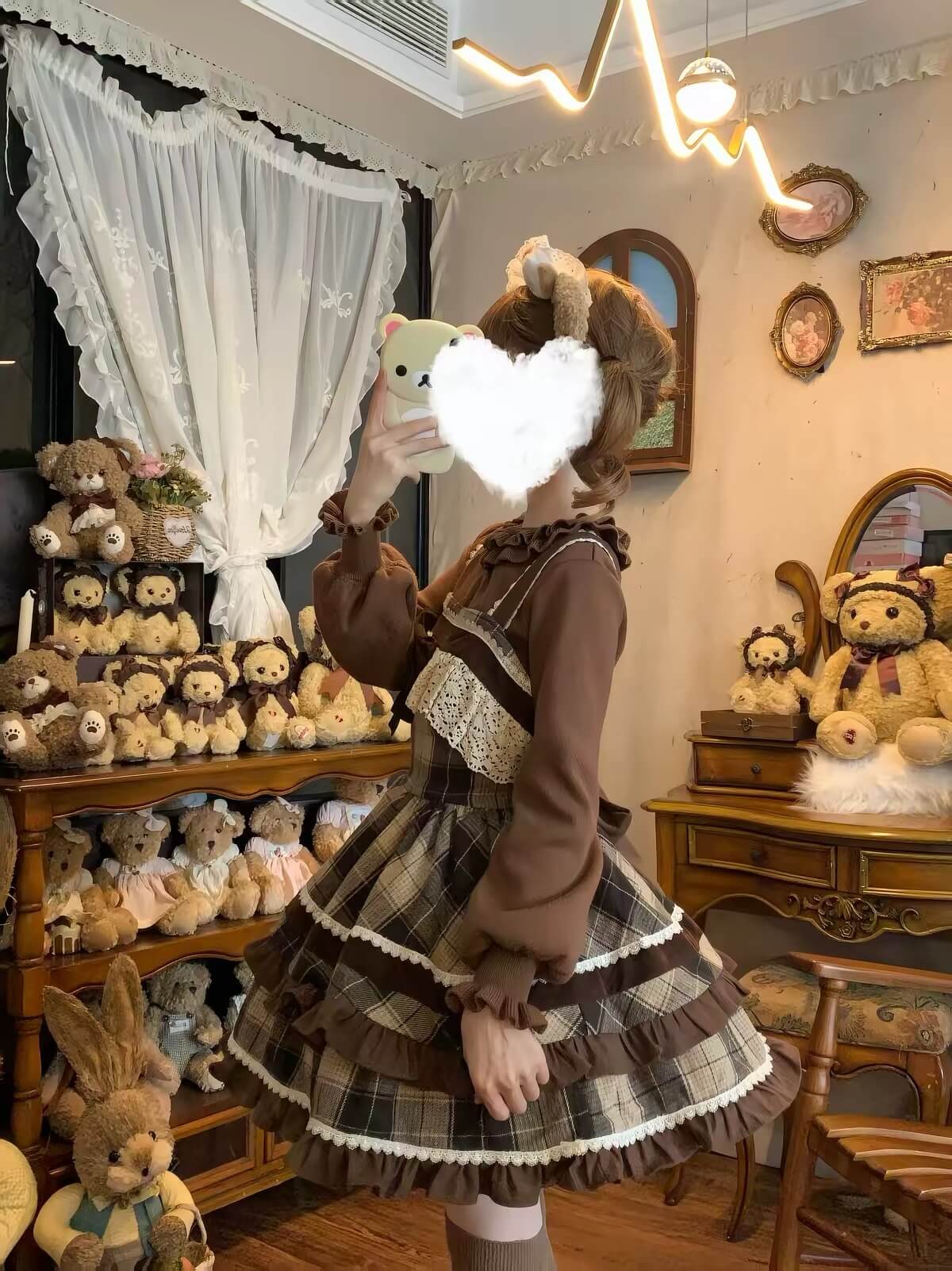 Caramel Cocoa Brown Plaid Sweet Winter Lolita JSK| In Stock BY1010