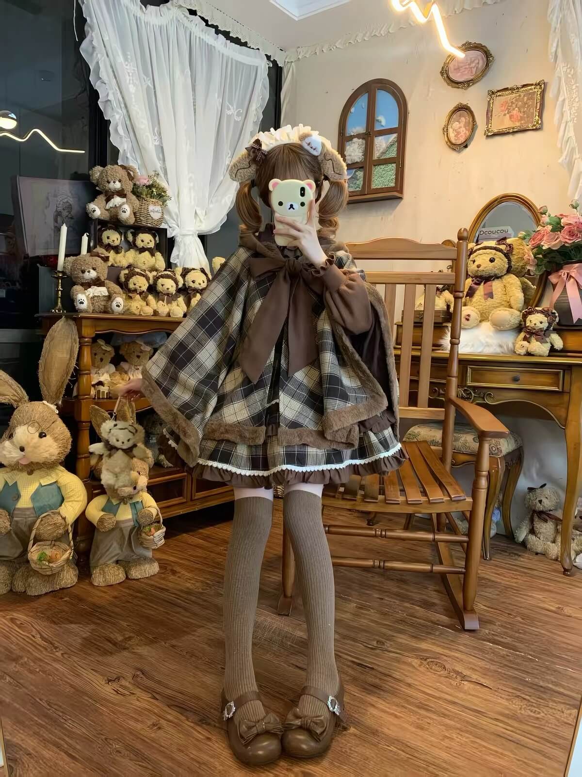 Caramel Cocoa Brown Plaid Sweet Winter Lolita JSK| In Stock BY1010