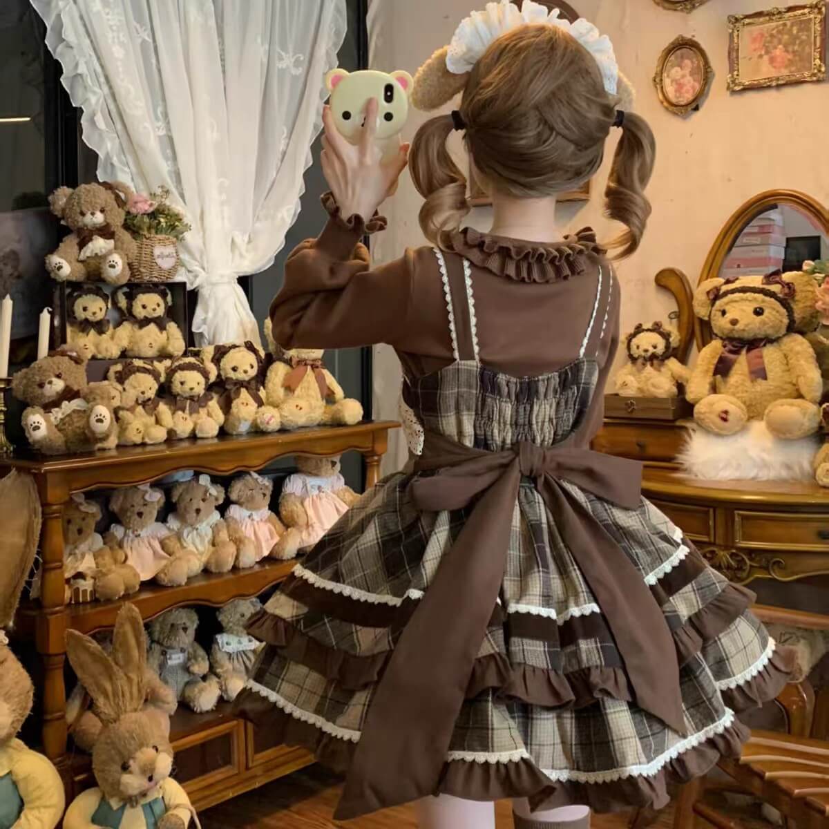 Caramel Cocoa Brown Plaid Sweet Winter Lolita JSK| In Stock BY1010