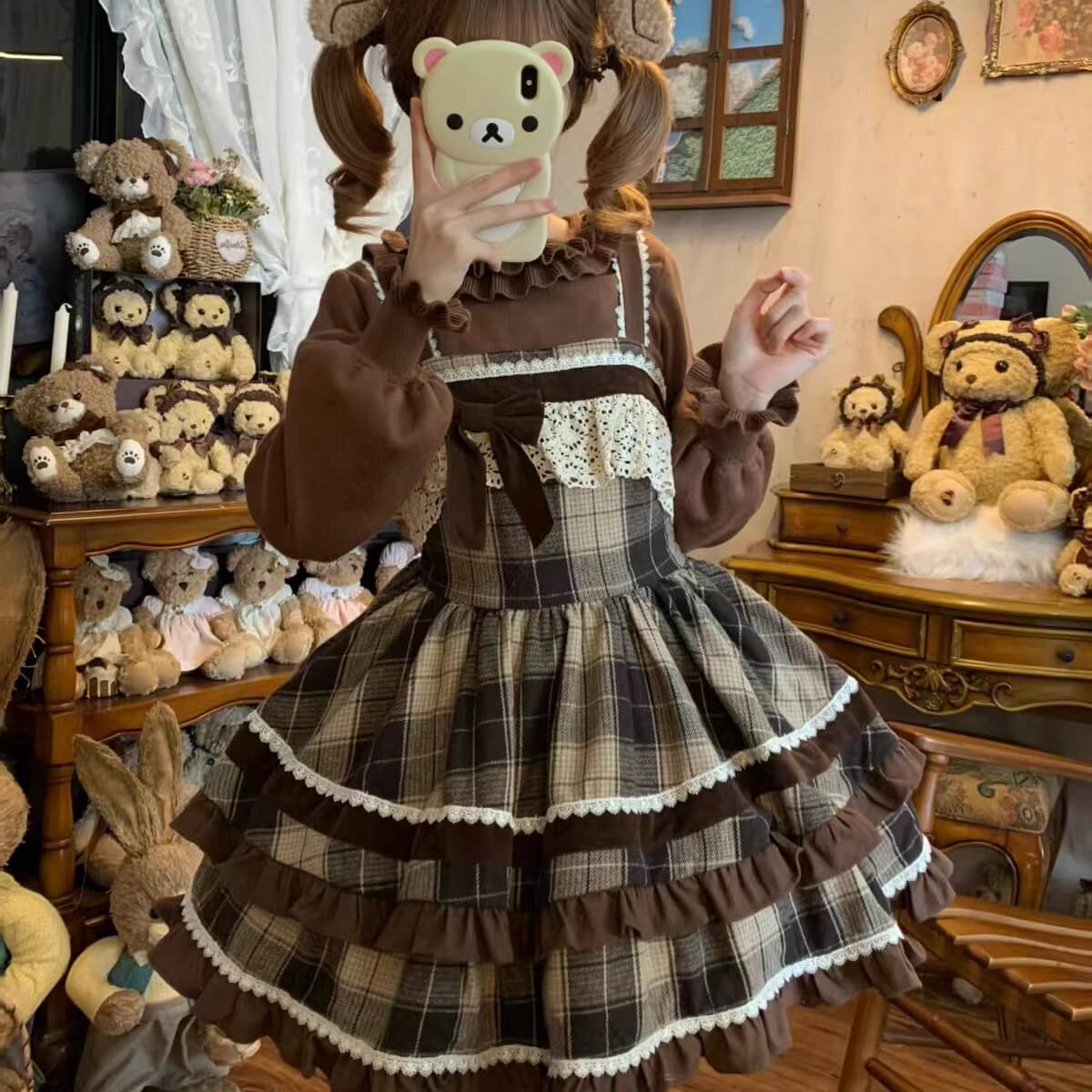 Caramel Cocoa Brown Plaid Sweet Winter Lolita JSK| In Stock BY1010