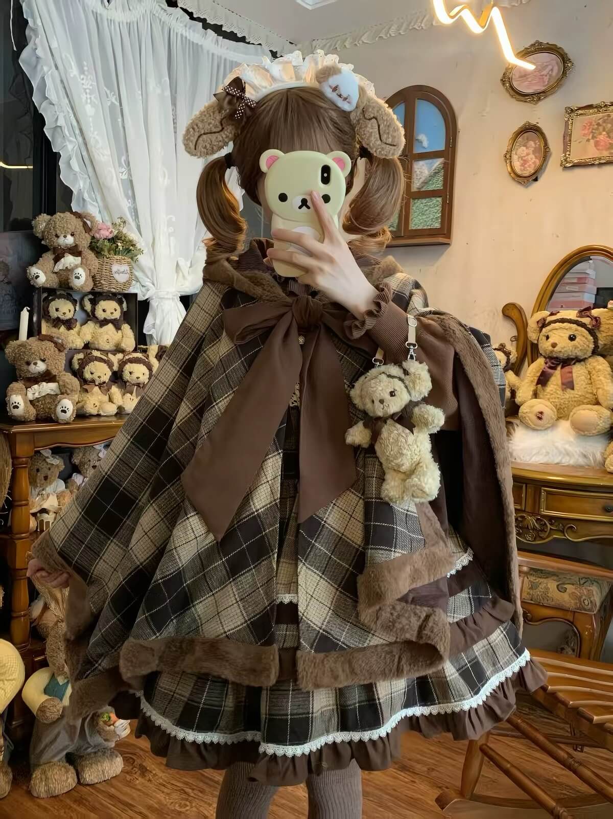 Caramel Cocoa Brown Plaid Sweet Winter Lolita JSK| In Stock BY1010